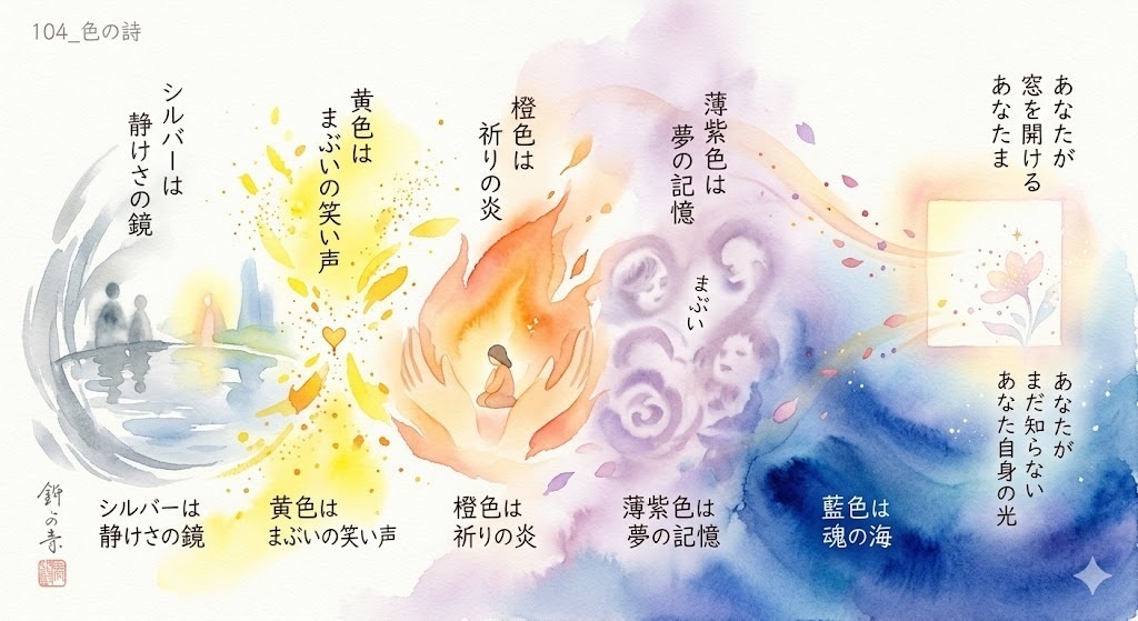 【デジタルアート/詩】104_色の詩 〜まぶい（魂）を開く五つの光〜（水彩画風壁紙・ポストカードアート）