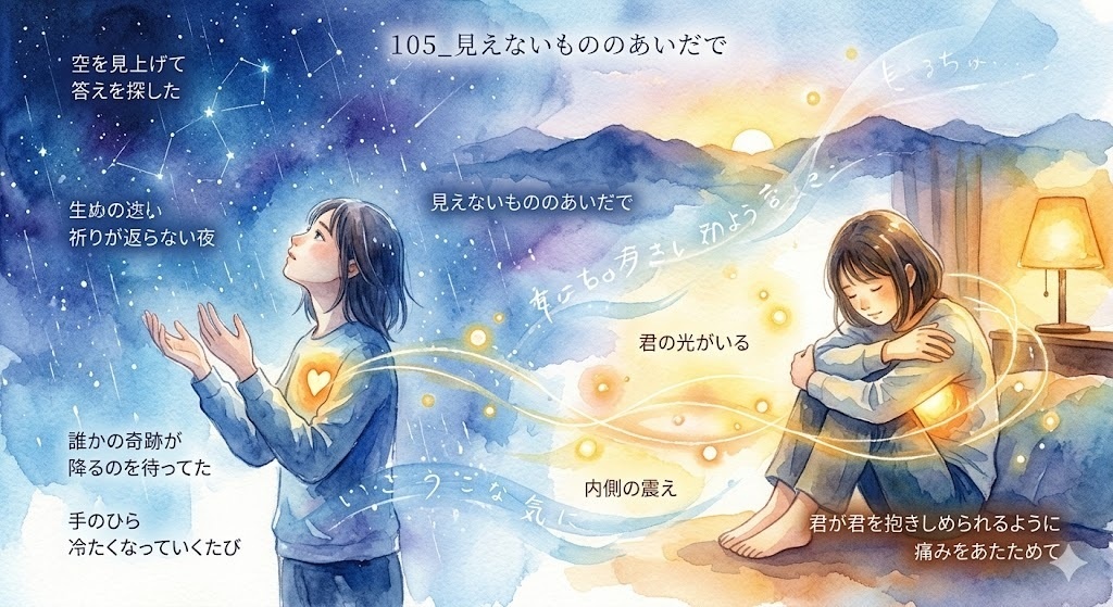 ## 商品説明：【デジタル詩画 / ポストカード】105_見えないもののあいだで