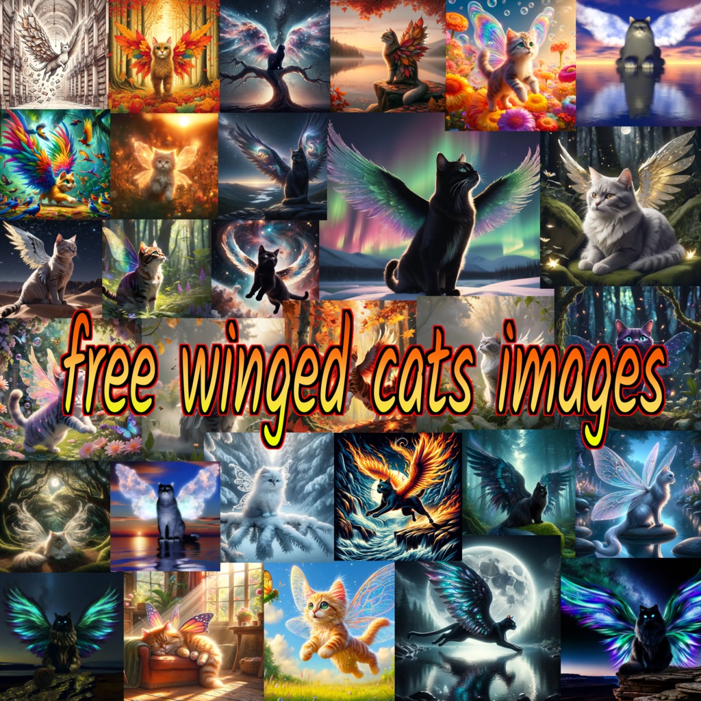 Enchanted Whiskers: free winged cat cutness collection or triple c for short :D A.I generated art