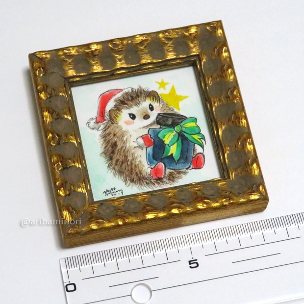 額装ミニ原画『ハリネズミサンタ』