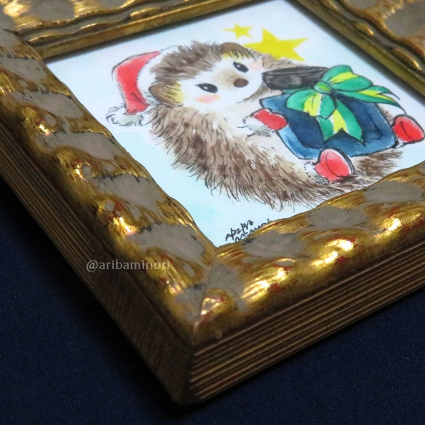 額装ミニ原画『ハリネズミサンタ』