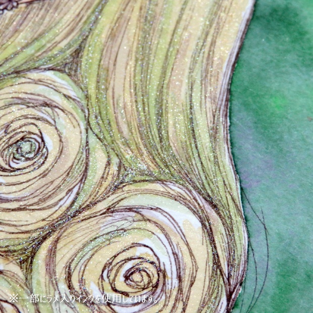 原画 『薔薇の咲く髪(緑)』 (インク画)