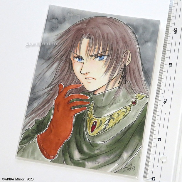 原画 赤茶の手袋の青年(インク画)