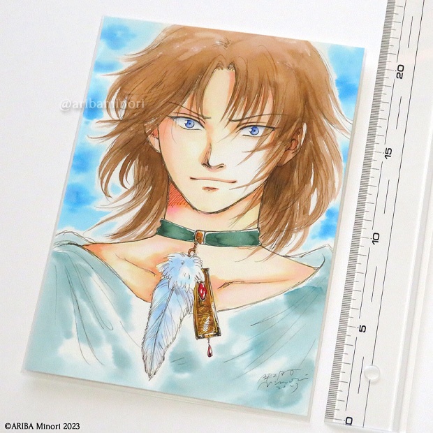 原画 羽根の首飾りの男性(インク画)