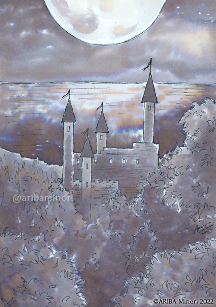 原画 『湖畔の城』（インク画）