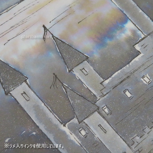 原画 『湖畔の城』(インク画)