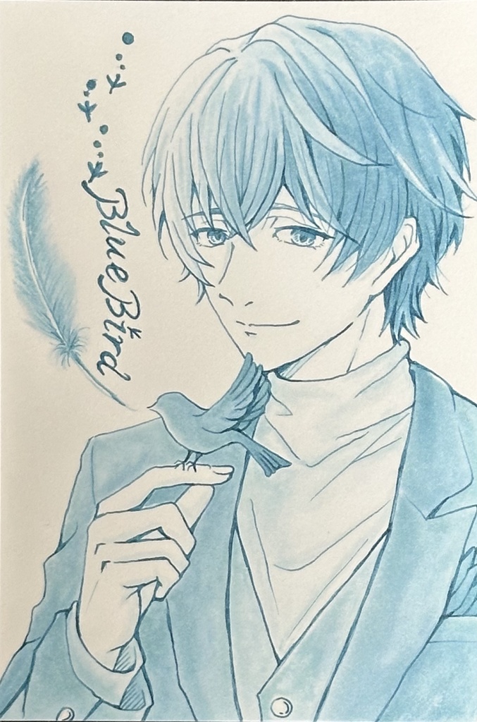 ガラスペン/オリジナルイラスト/原画/ブルーバード