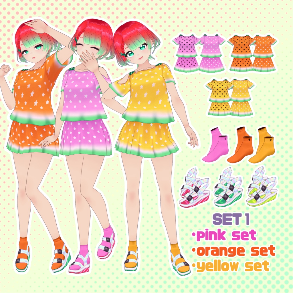 【VRoid】スイカっぽいコーデセット