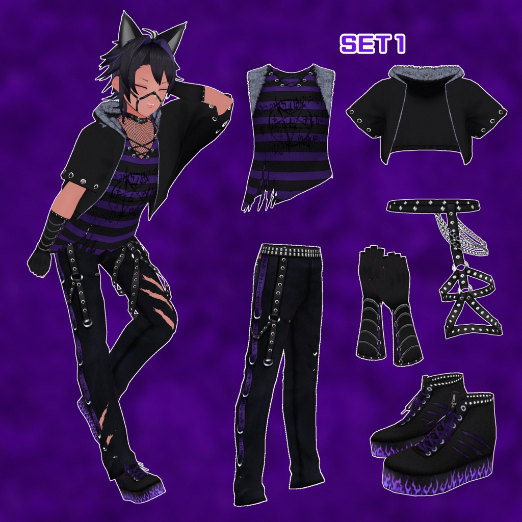 【VRoid】ゴスパンク狼男コーデセット