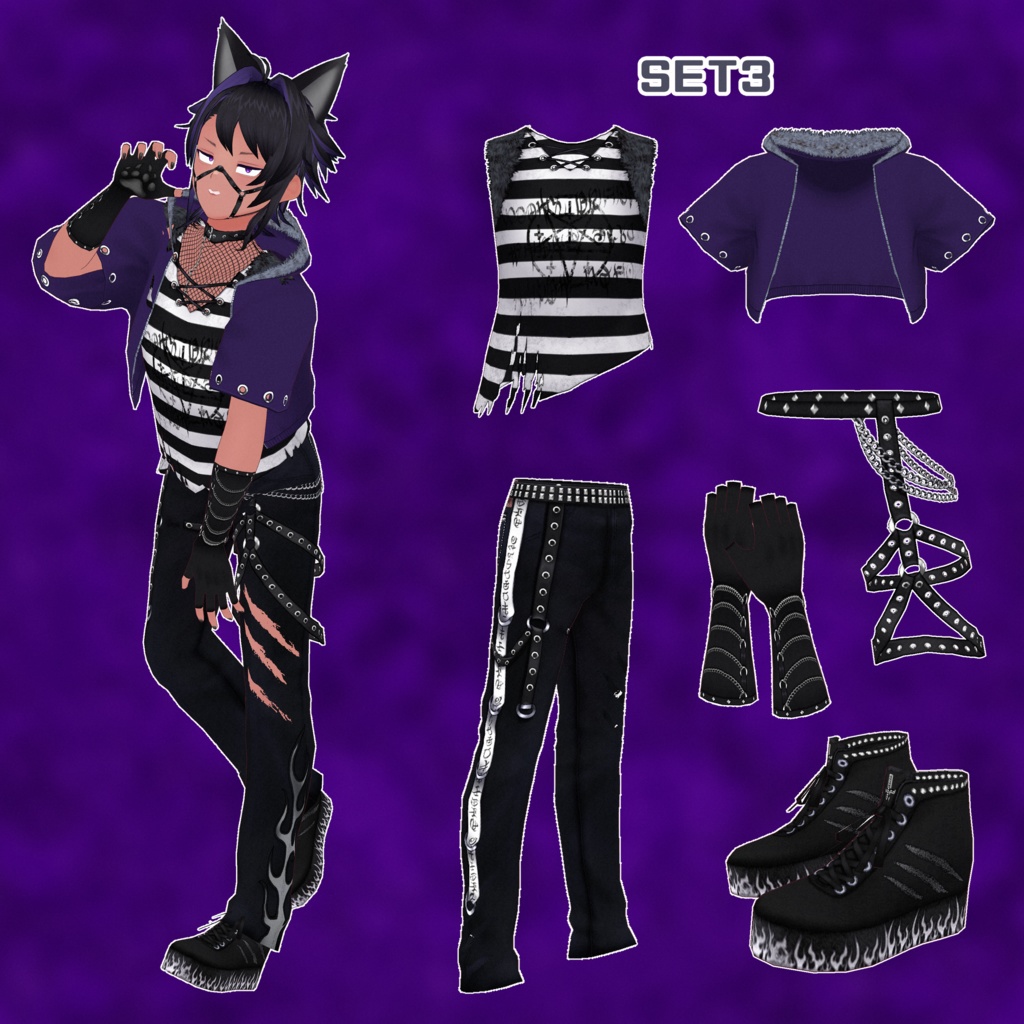 【VRoid】ゴスパンク狼男コーデセット
