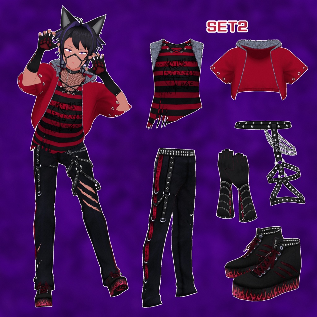 【VRoid】ゴスパンク狼男コーデセット