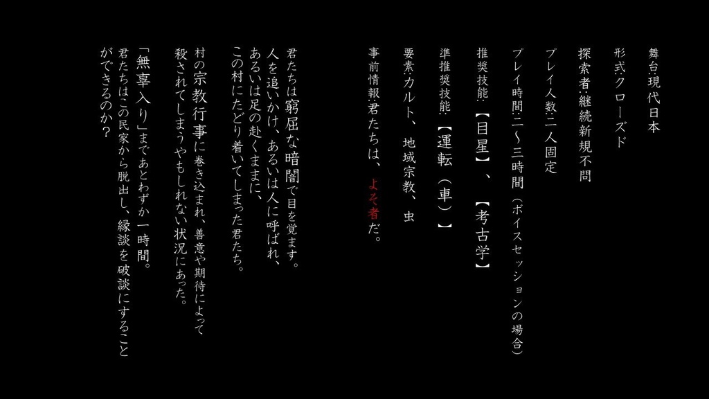 クトゥルフ神話TRPG「無辜入り」