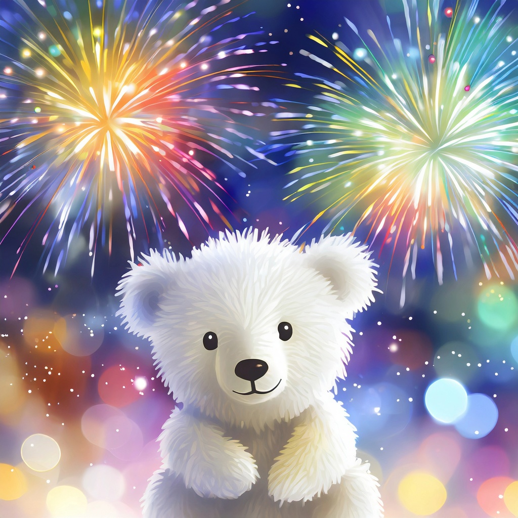 カラフルな花火と白くま/ Colorful fireworks and polar bear