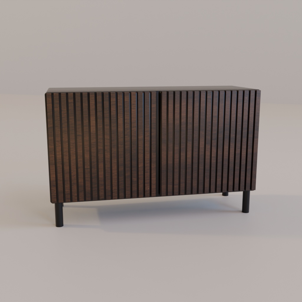 【VRChat対応】北欧フルーテッド家具セット Wenge&Steel|机・棚・スツール4脚 3Dモデル