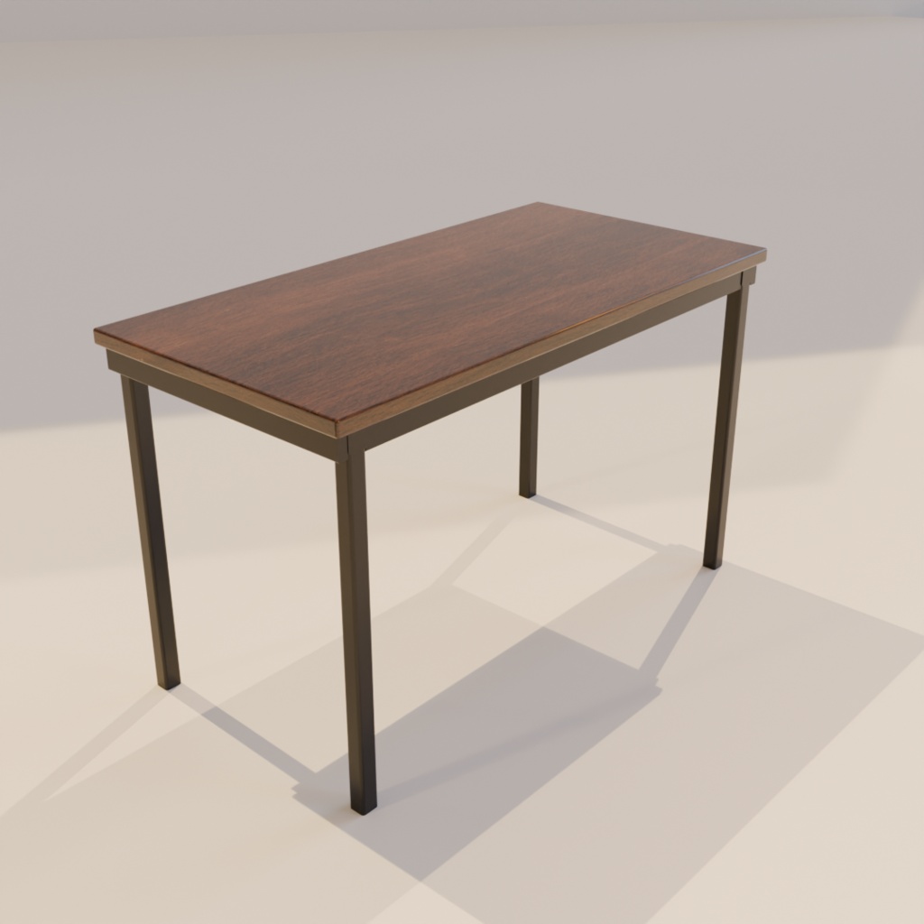 【VRChat対応】北欧フルーテッド家具セット Wenge&Steel|机・棚・スツール4脚 3Dモデル
