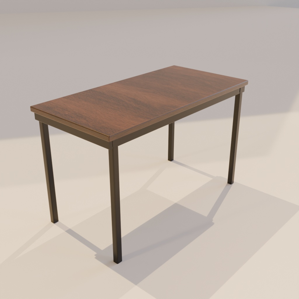 【VRChat対応】北欧フルーテッド家具セット Wenge&Steel|机・棚・スツール4脚 3Dモデル