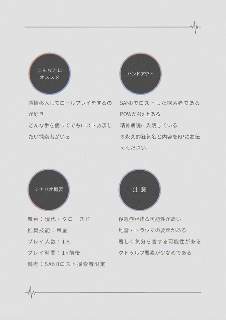 【KPレス版/通常版】COC SAN0ロスト救済シナリオ「リバース」