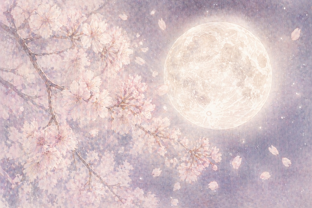 【AI画像】夜桜と月光 5点セット|壁紙・素材・印刷用|Luminous Japan 春