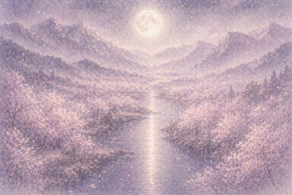 【AI画像】夜桜と月光 5点セット|壁紙・素材・印刷用|Luminous Japan 春
