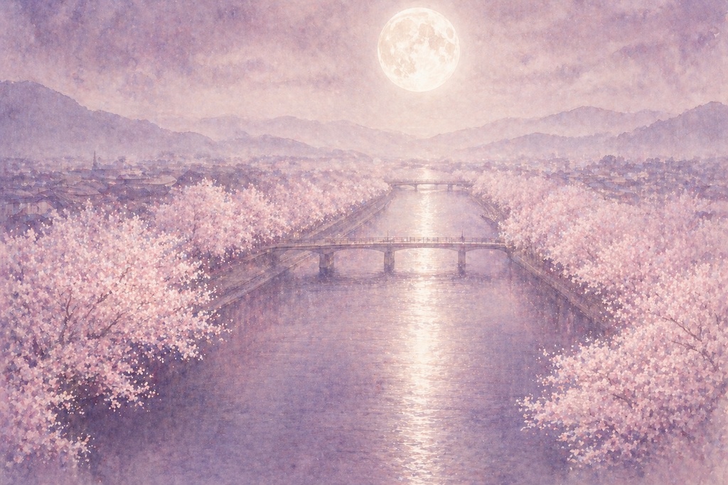 【AI画像】夜桜と月光 5点セット|壁紙・素材・印刷用|Luminous Japan 春