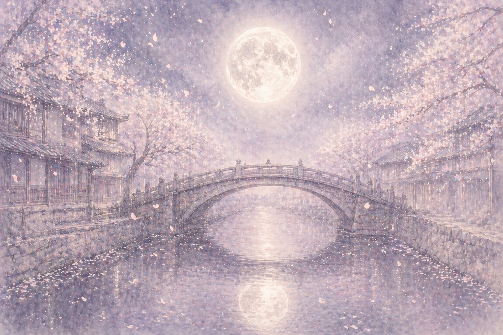 【AI画像】夜桜と月光 5点セット|壁紙・素材・印刷用|Luminous Japan 春
