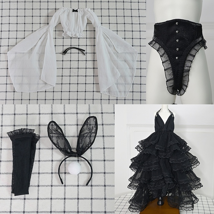 1/4ドール服 うさぎ 黒白 6点セット