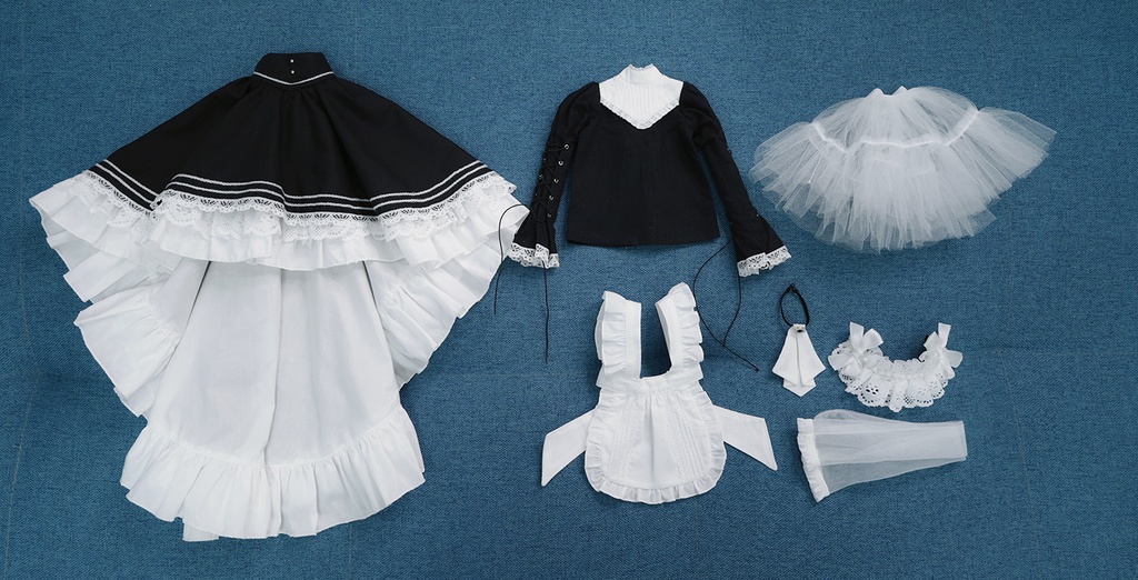 1/4ドール服 メイド服 黒白 6点セット