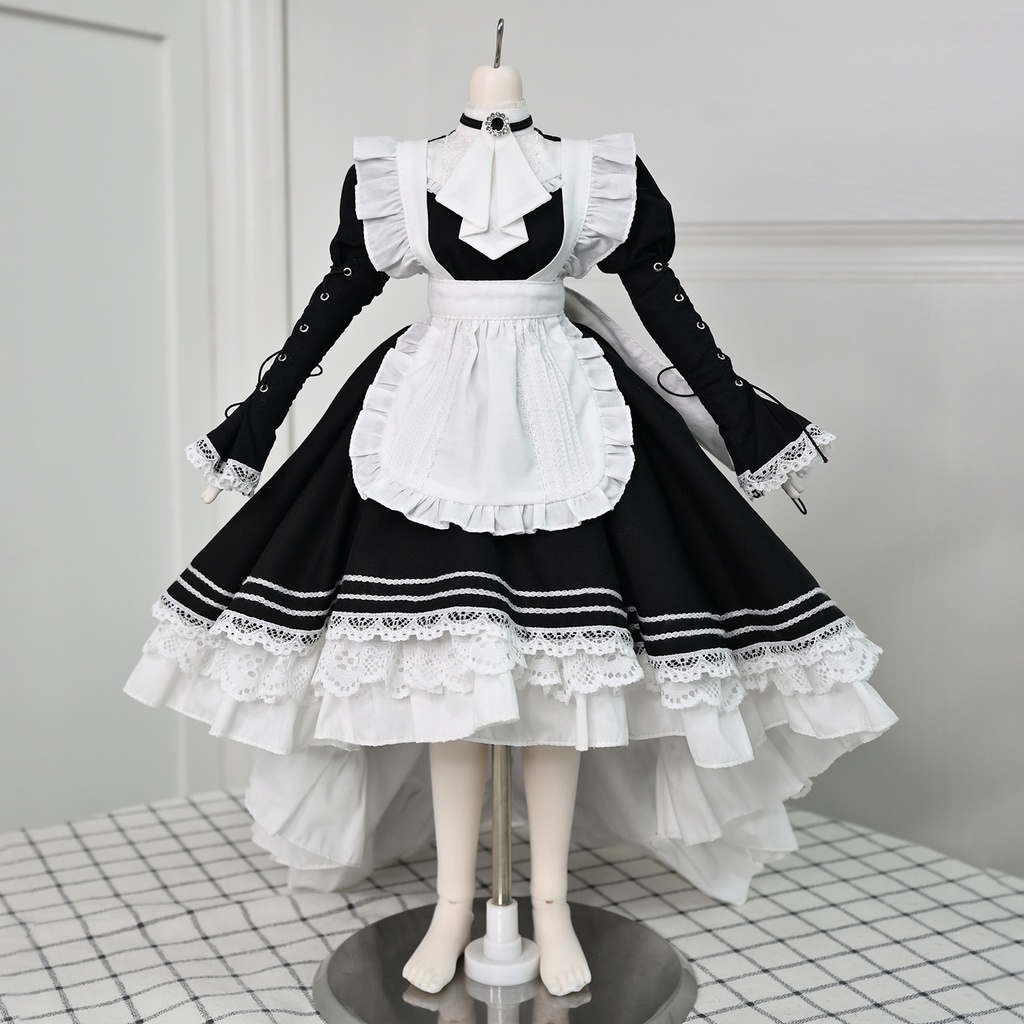 1/4ドール服 メイド服 黒白 6点セット