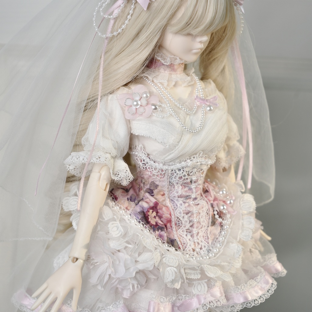 1/4ドール服　花嫁　ピンク　8点セット