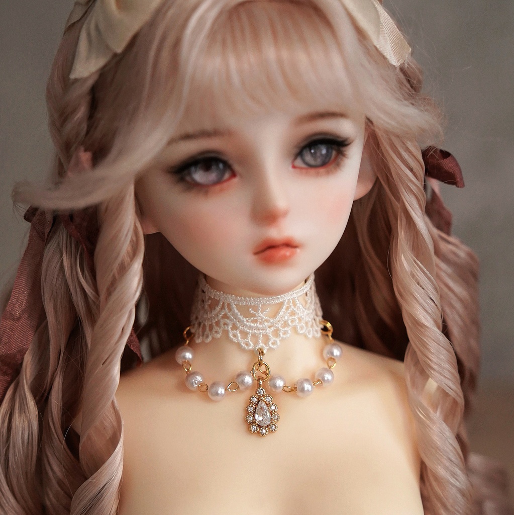 【1/4】1/4ドール用 　ネックレス　レースペンダント　ラインストーン　アクセサリー　水晶風 クラシカル　アンティーク風　ヴィンテージ調　ロココ調　バロック風