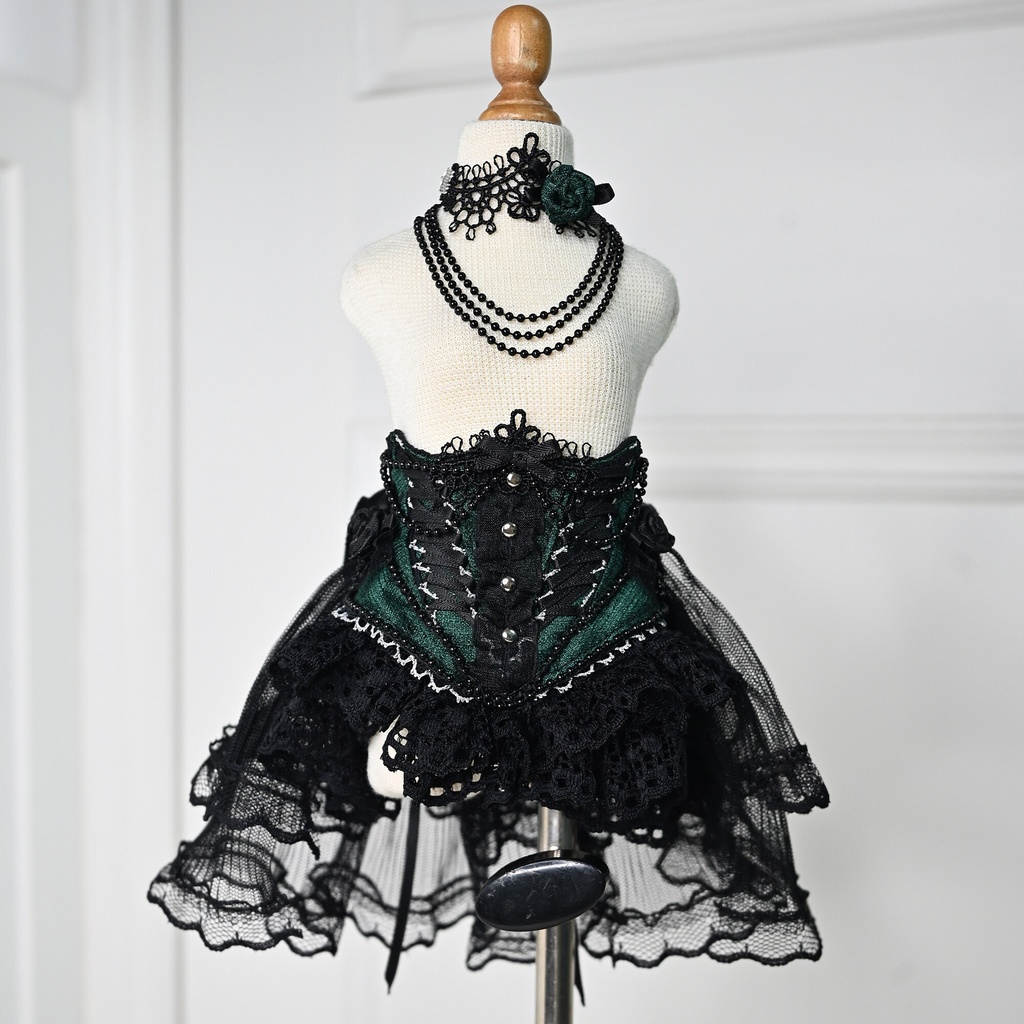 1/4 ドール服 コルセット単品 ゴシック風 ウエストシェイプ 緑黒