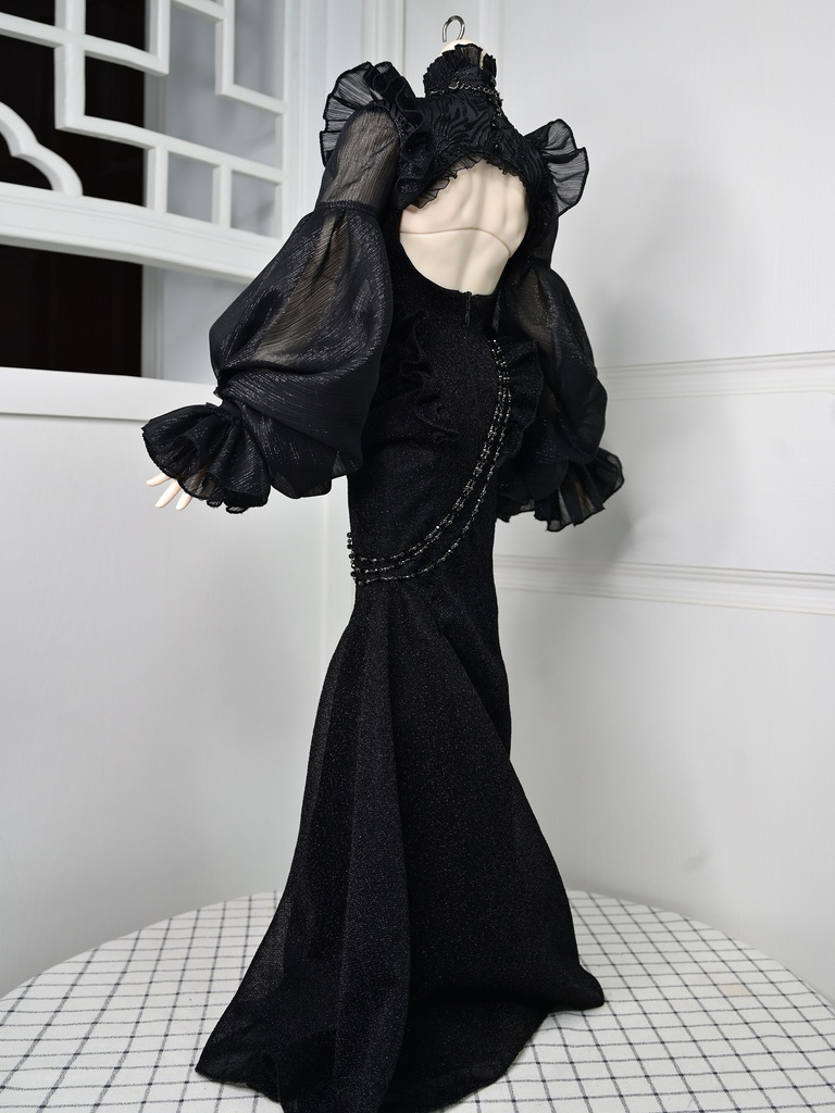 ドール服　75cmボディ　ブラックキャミソール　マーメイドスカート 　5点セット　花嫁　コルセット