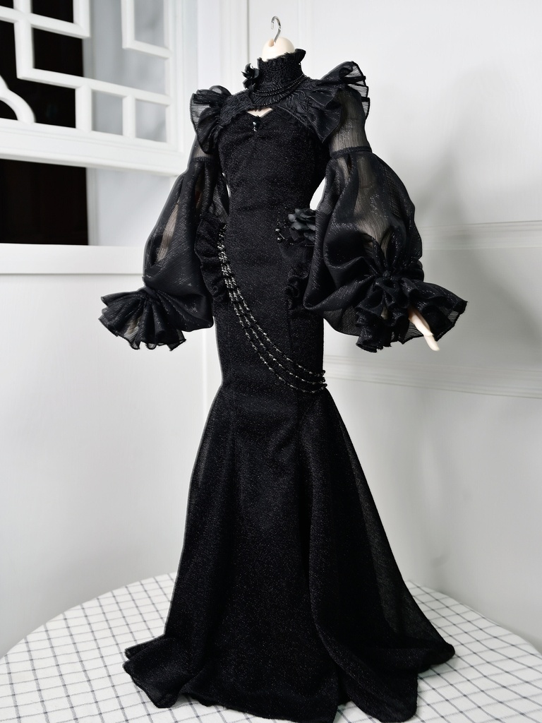 ドール服　75cmボディ　ブラックキャミソール　マーメイドスカート 　5点セット　花嫁　コルセット