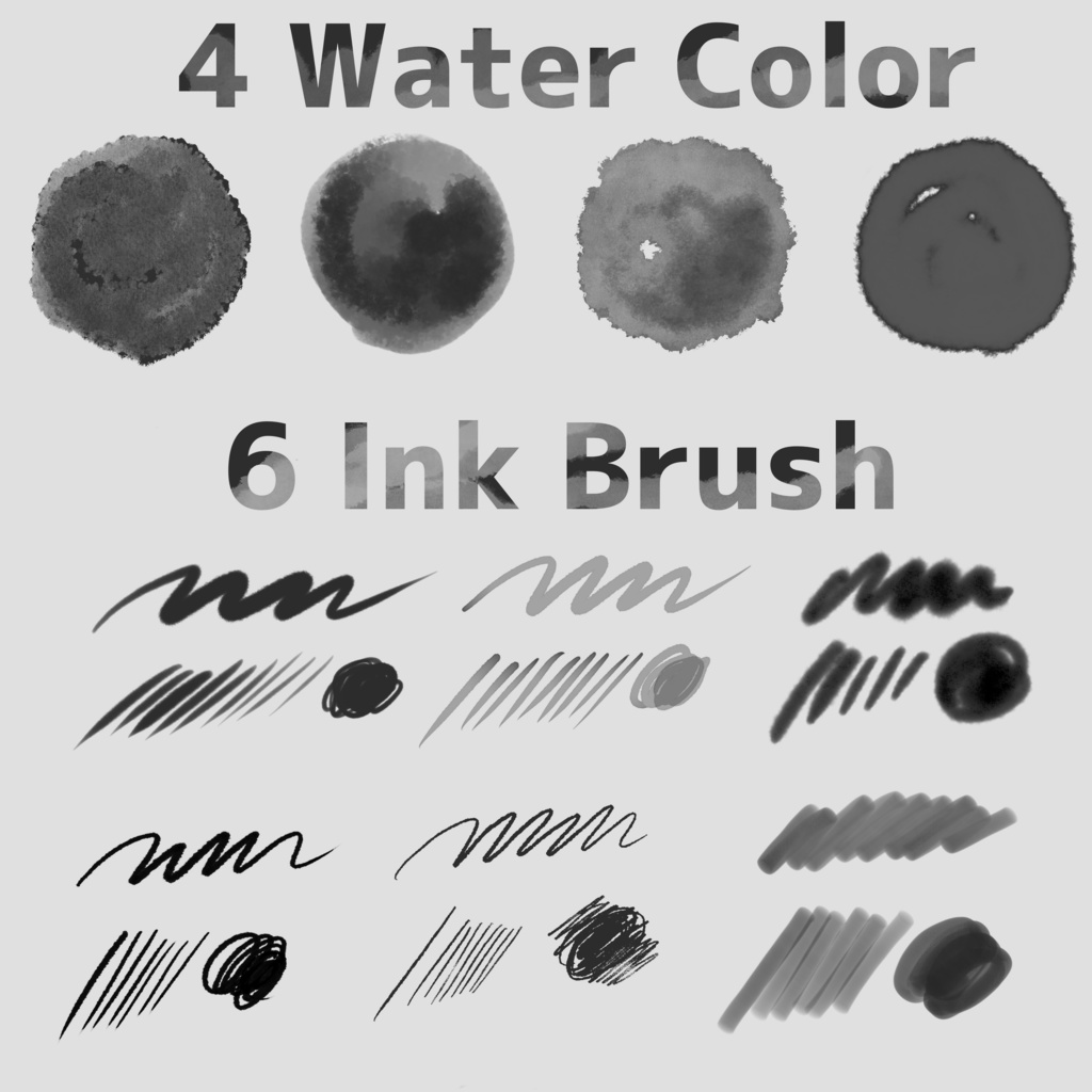 Procreate対応の水彩境界や滲みのある水彩画材ブラシ10本セット「プロブラシ01」