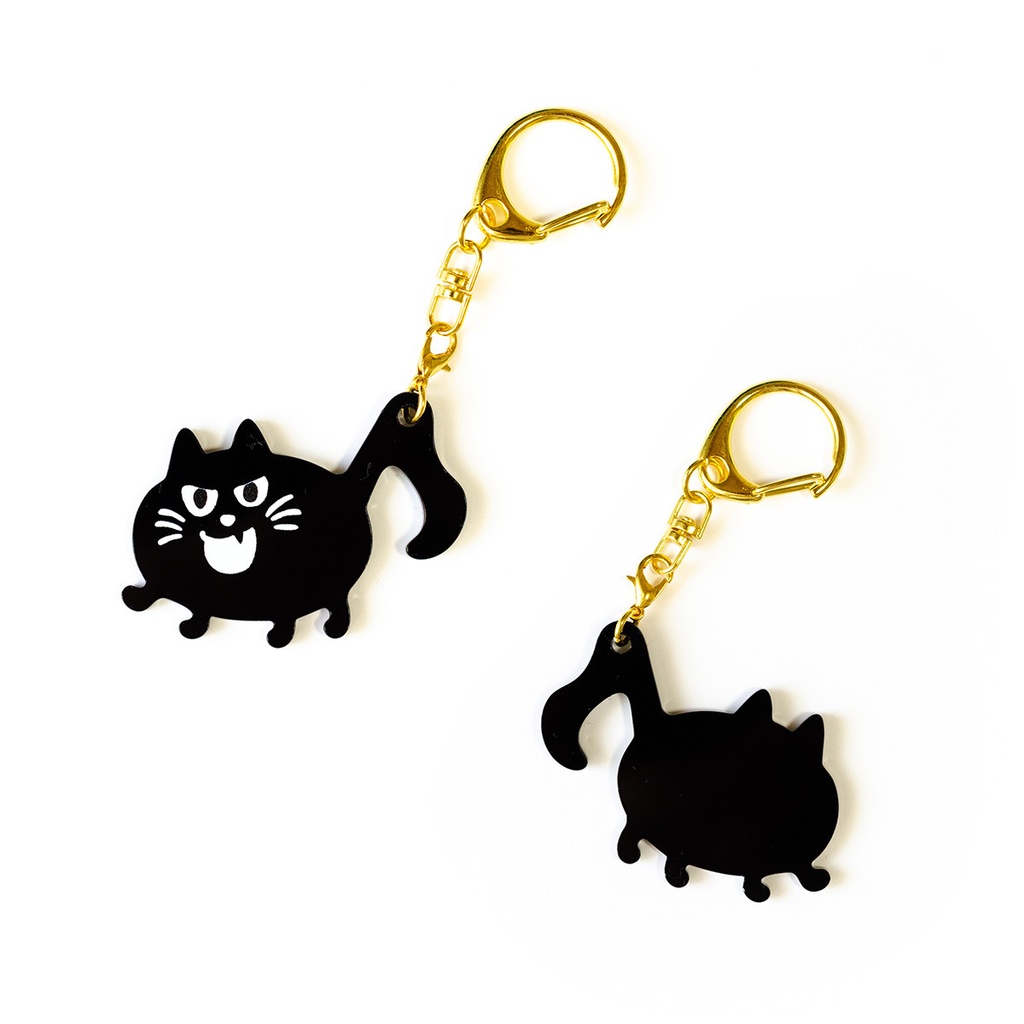 【おんぷネコ♪】アクリルキーホルダー(つやつやブラック): あんしんBOOTHパック(匿名発送)