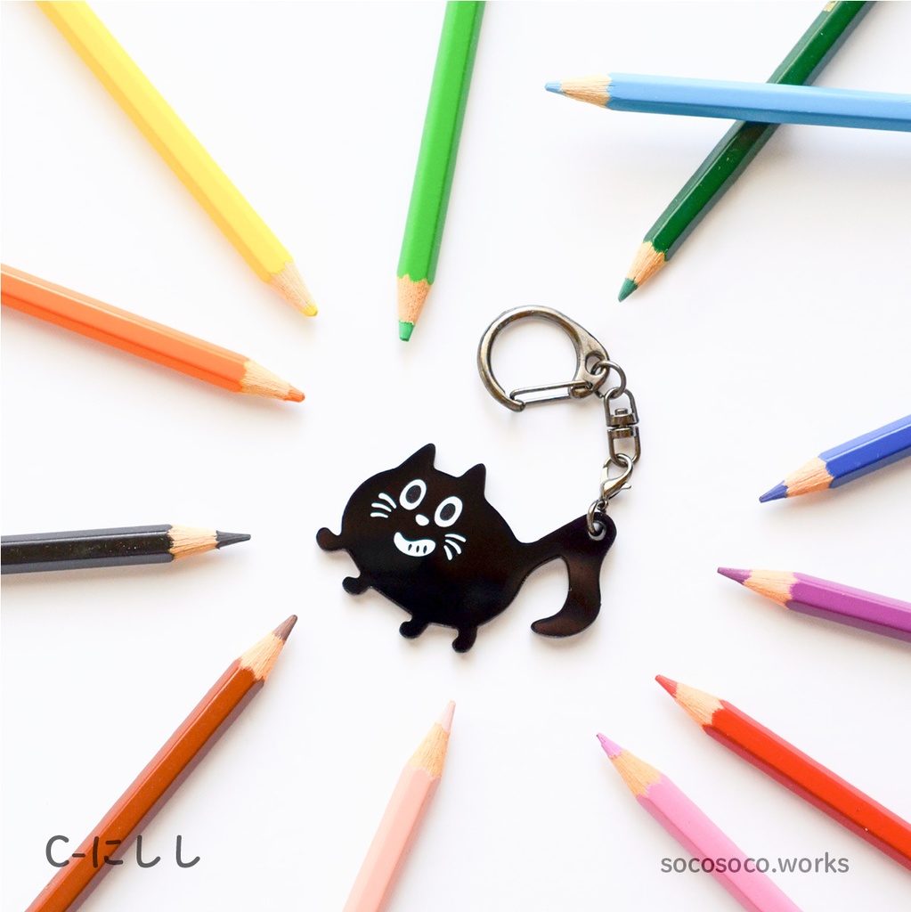 【おんぷネコ♪】アクリルキーホルダー(つやつやブラック): あんしんBOOTHパック(匿名発送)