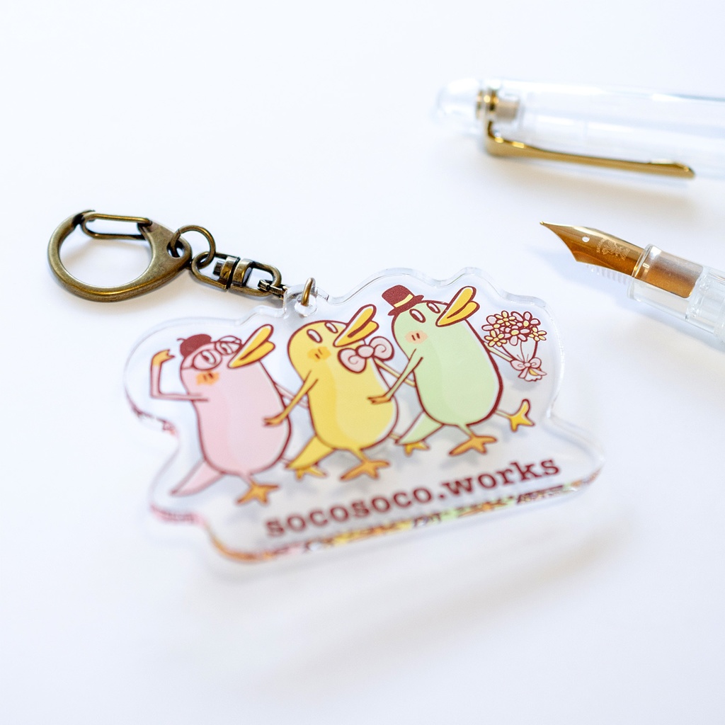 【カモノハシ?のだばしくん】アクリルキーホルダー(おめかし3人組): あんしんBOOTHパック(匿名発送)