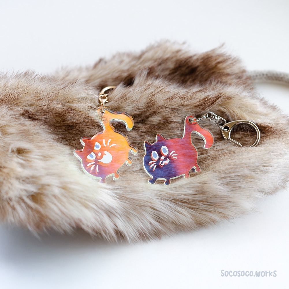 【おんぷネコ♪】アクリルキーホルダー(ゆらゆらオーロラ): あんしんBOOTHパック(匿名発送)