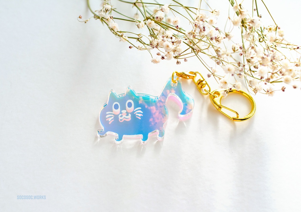 【おんぷネコ♪】アクリルキーホルダー(ゆらゆらオーロラ): あんしんBOOTHパック(匿名発送)
