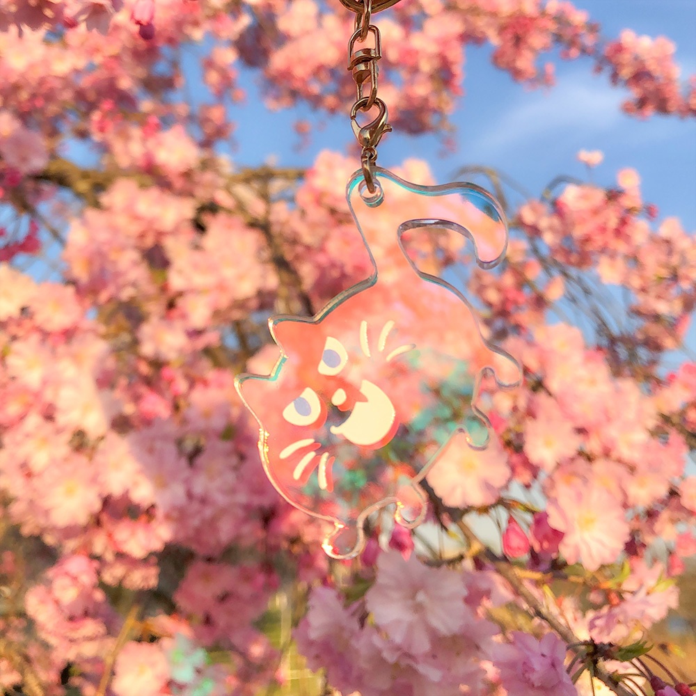 【おんぷネコ♪】アクリルキーホルダー(ゆらゆらオーロラ): あんしんBOOTHパック(匿名発送)