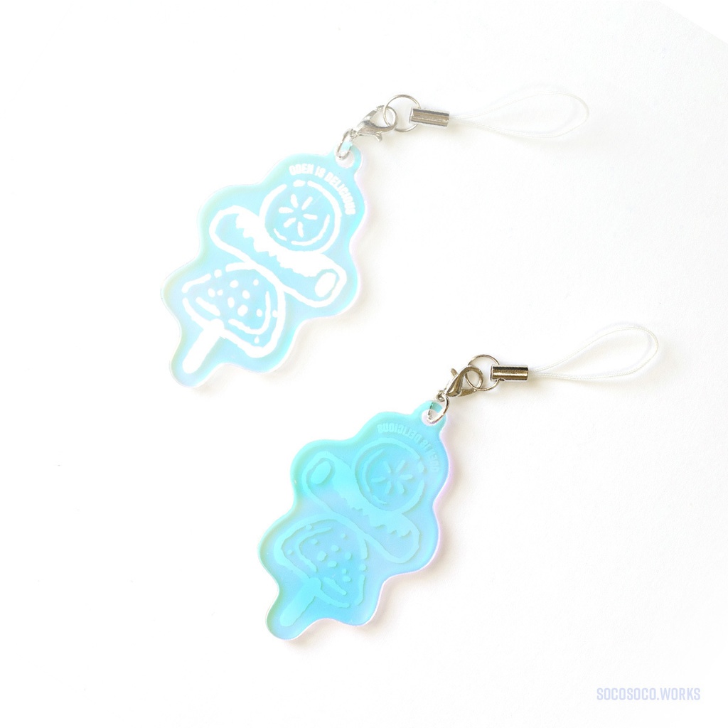 【カモノハシ?のだばしくん】の、”おでん”アクリルキーホルダー(ゆらゆらオーロラ): あんしんBOOTHパック(匿名発送)