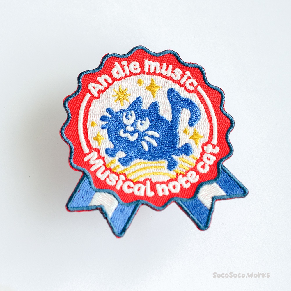 【おんぷネコ♪】蓄光刺繍ワッペン_エンブレム風おんぷネコ♪： あんしんBOOTHパック(匿名発送)