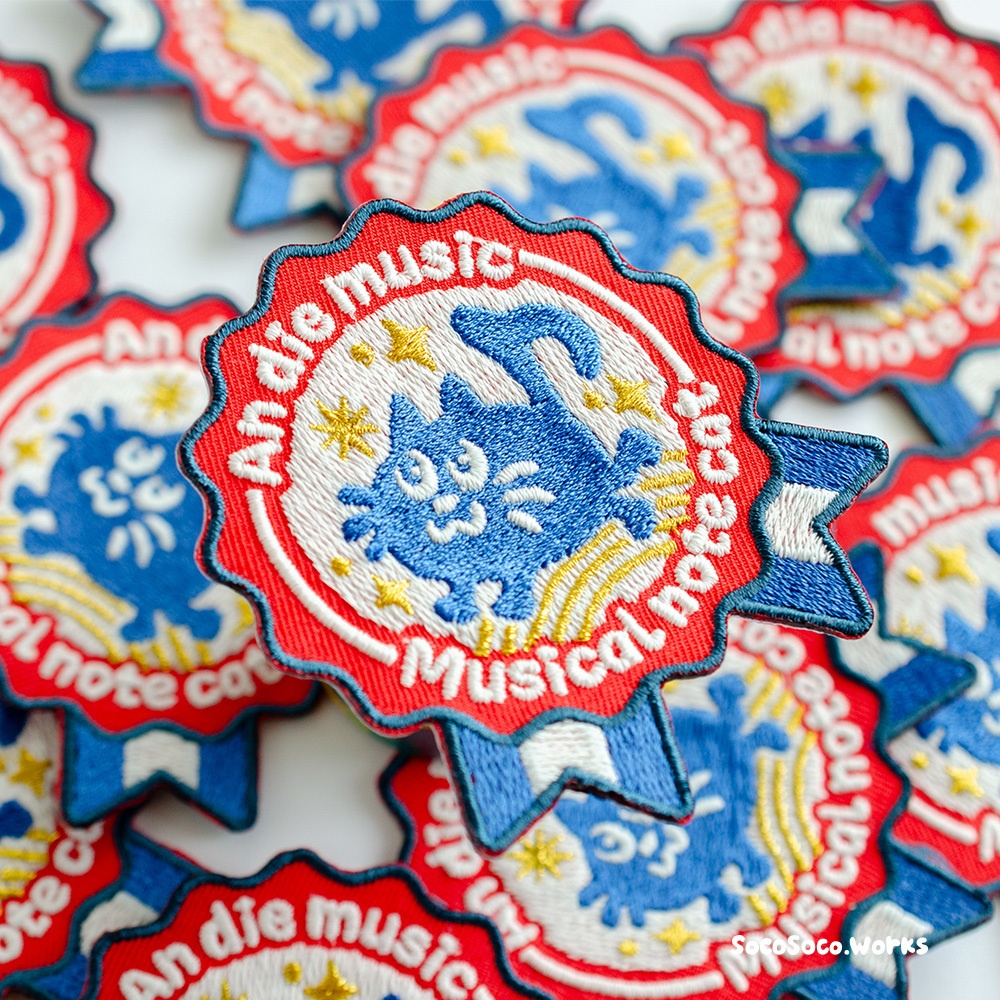 【おんぷネコ♪】蓄光刺繍ワッペン_エンブレム風おんぷネコ♪: あんしんBOOTHパック(匿名発送)