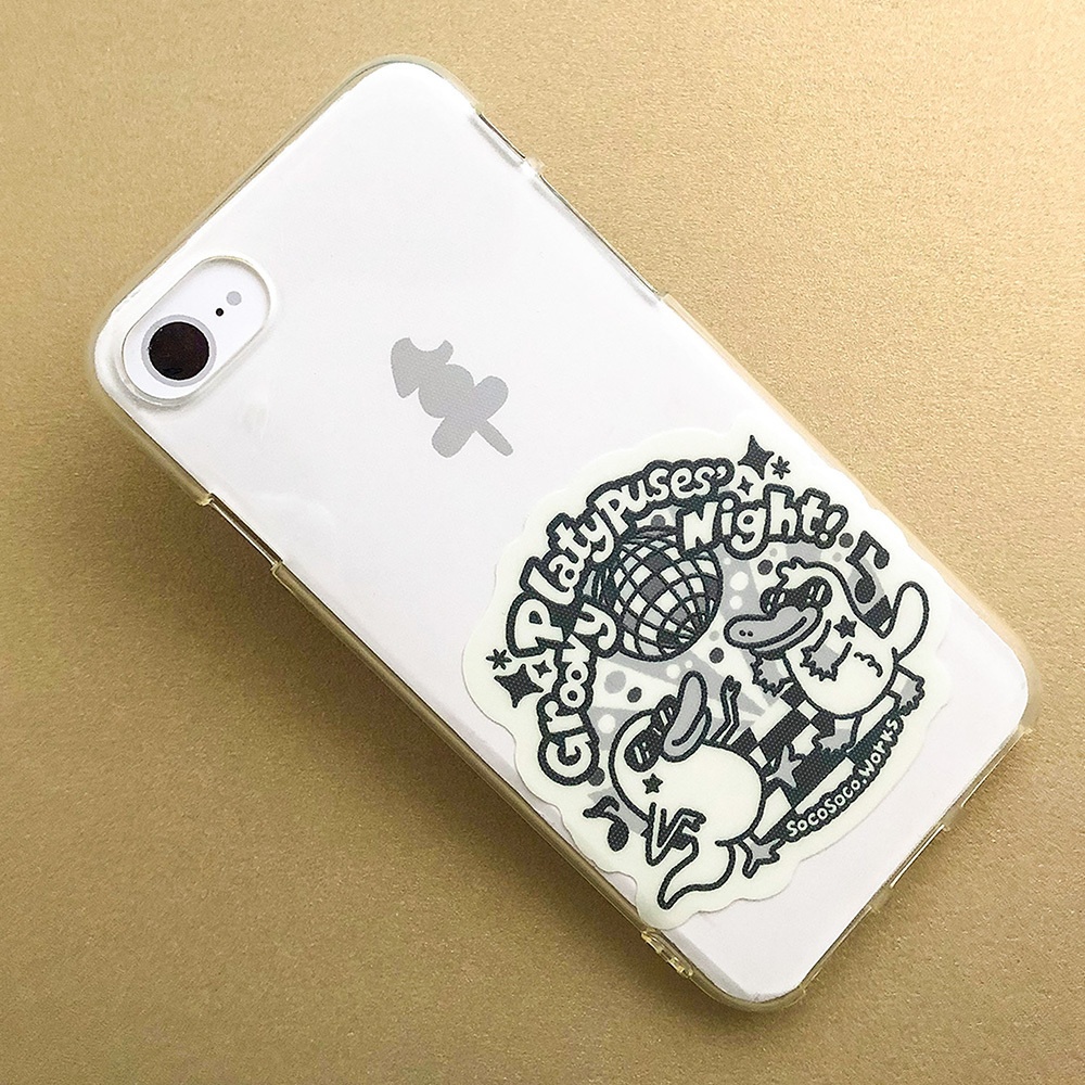 【カモノハシ?のだばしくん】蓄光ステッカーカモノハシたちのミラーボールの夜: あんしんBOOTHパック(匿名発送)