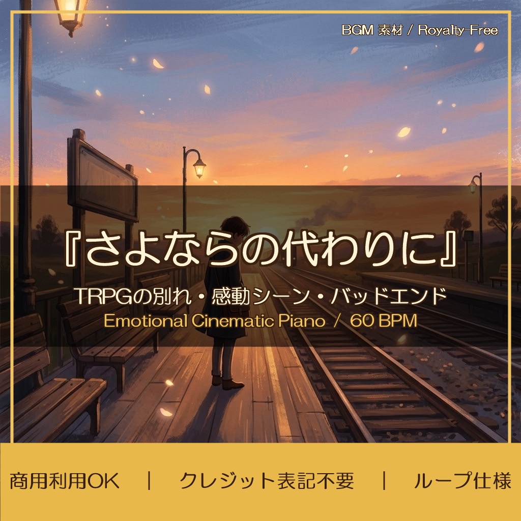 【商用OK/収益化OK/配信OK】泣けるピアノBGM全6種『さよならの代わりに』ループ/余韻/差分・バッドエンド|TRPG別れ・感動・睡眠用