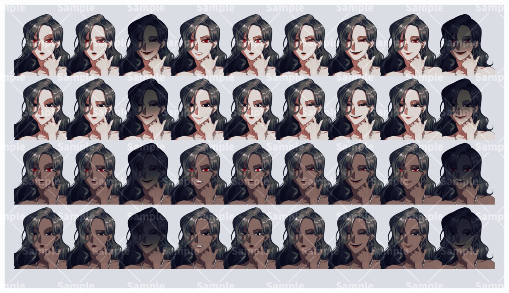 【立ち絵_02】悪役風セクシー女性(表情差分9種)【衣装差分・瞳色差分・肌色差分アリ】