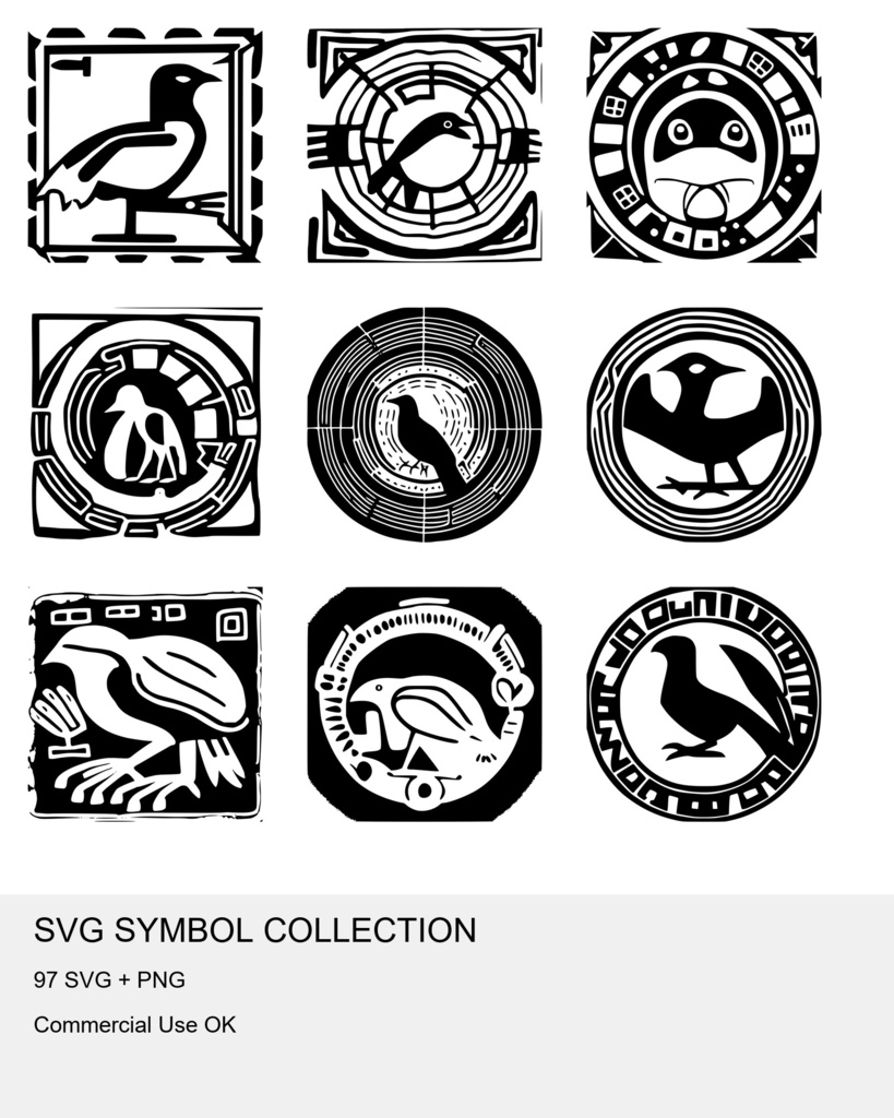 「商用利用可・高品質SVG|インカ風・幾何学バードシルエット素材集」