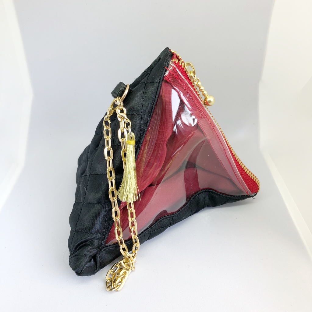 【もち・まんじゅう】トライアングルバッグチャーム(テトラポーチ)ブラック&レッド