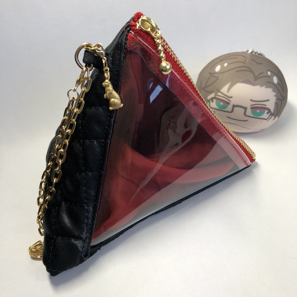 【もち・まんじゅう】トライアングルバッグチャーム(テトラポーチ)ブラック&レッド