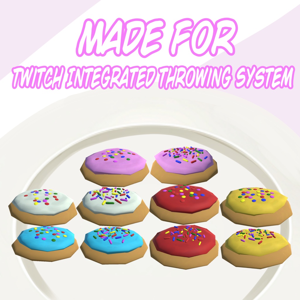 Throwable 3D Sugar Cookie Asset Pack: 5 Colors, 2 Sprinkles (10 FBX Files)